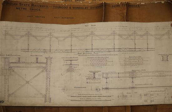 Technical drawings for Indian State Railways, Toungou and Mandalay, extension for piers for bridges